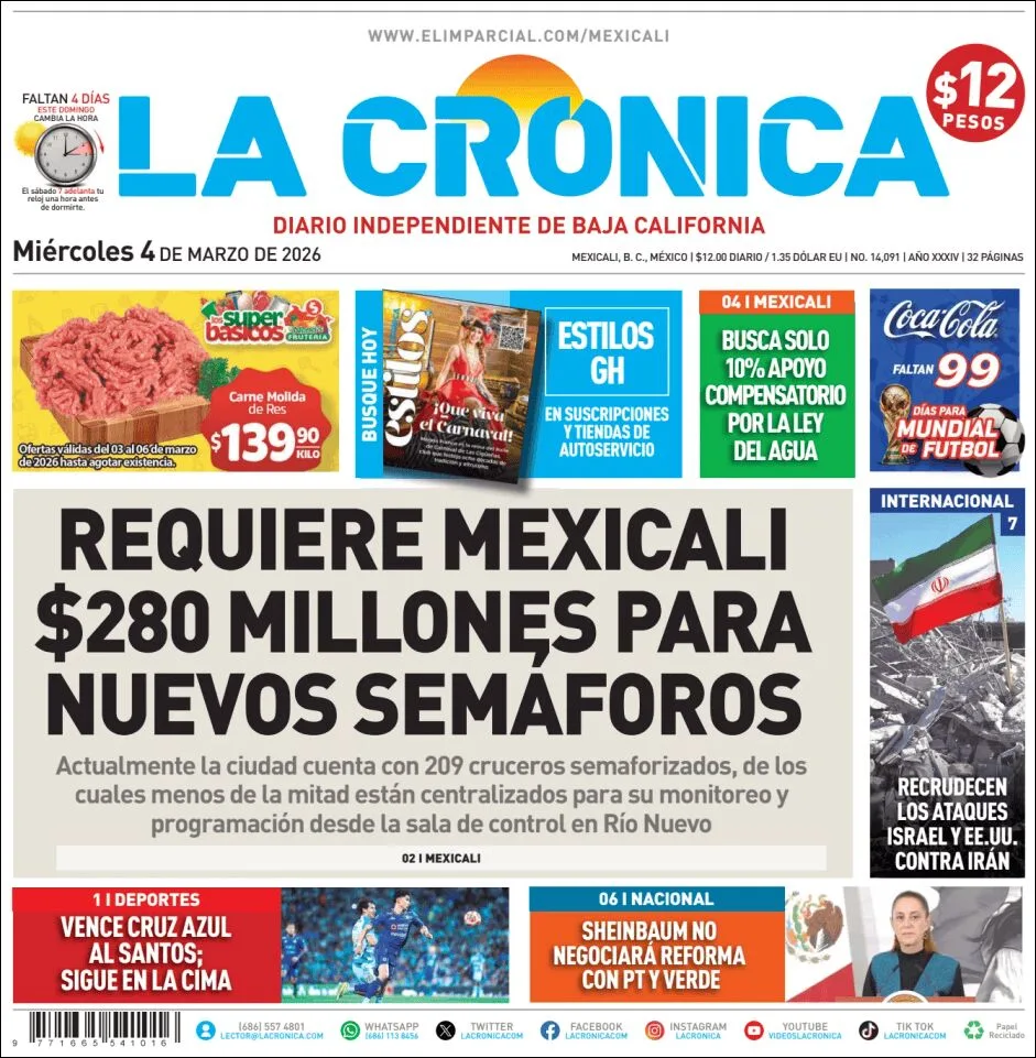 Portada de La Cronica del miércoles, 4 de marzo de 2026