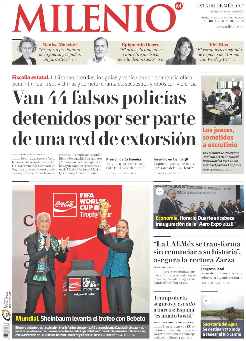 Portada de Milenio Edo de Mexico del miércoles, 4 de marzo de 2026