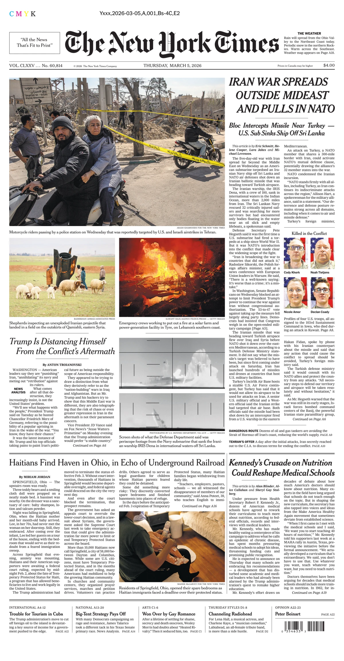 Portada de The New York Times (national) del jueves, 5 de marzo de 2026