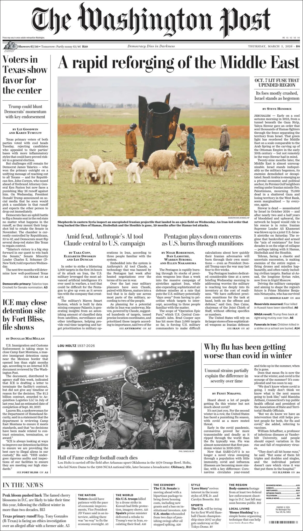 Portada de The Washington Post del jueves, 5 de marzo de 2026
