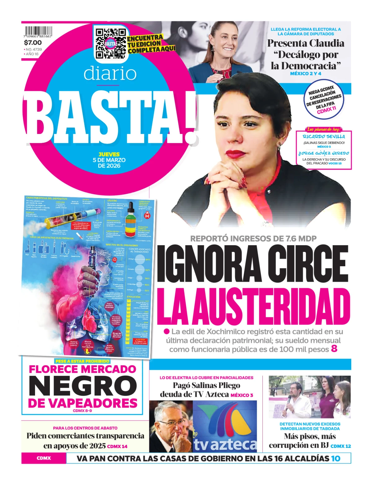 Portada de Basta! (portada) del jueves, 5 de marzo de 2026