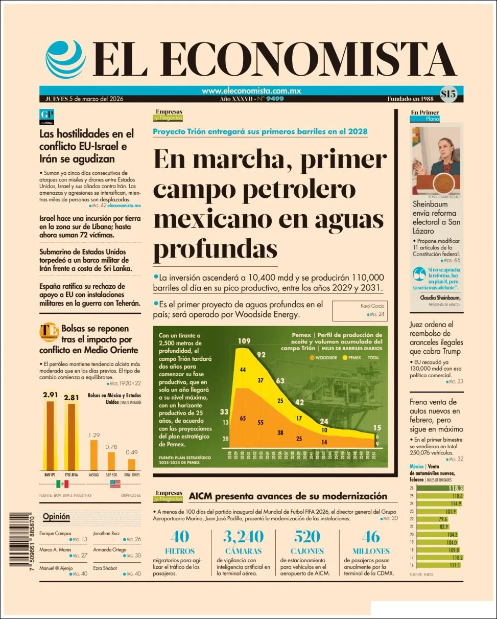 Portada de El Economista del jueves, 5 de marzo de 2026