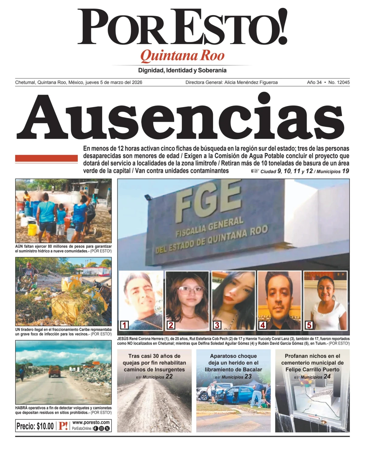 Portada de Por Esto (quintana Roo Chetumal) del jueves, 5 de marzo de 2026