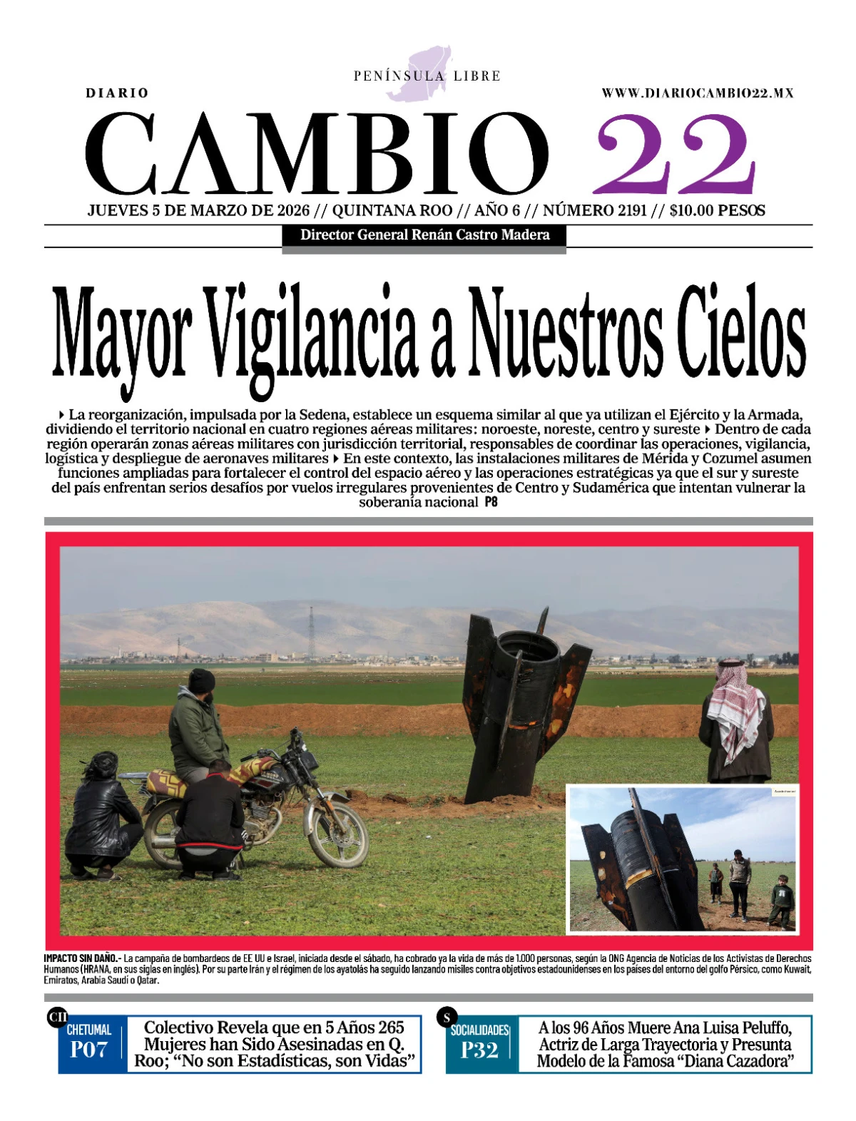 Portada de Diario Cambio 22 (contraportada) del jueves, 5 de marzo de 2026