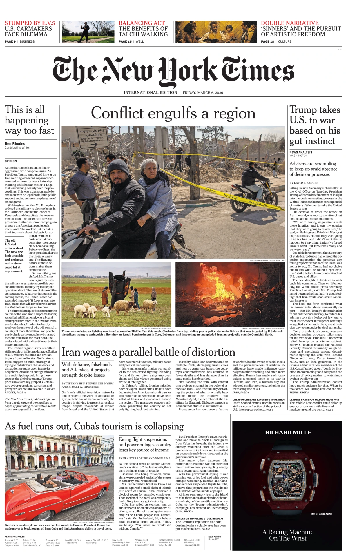 Portada de The New York Times (international) del viernes, 6 de marzo de 2026