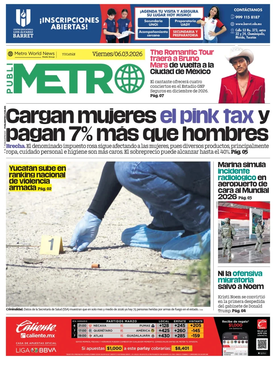Portada de Publimetro Merida del viernes, 6 de marzo de 2026