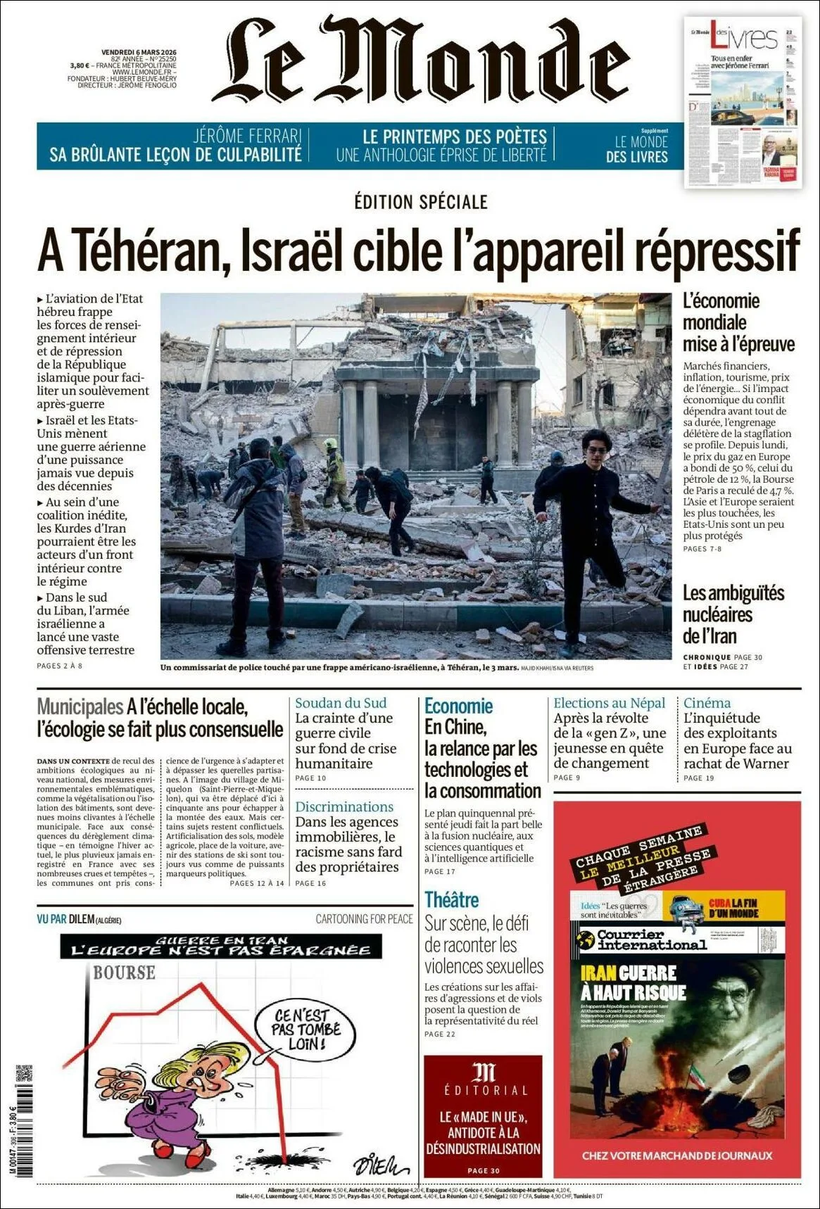 Portada de Le Monde del viernes, 6 de marzo de 2026
