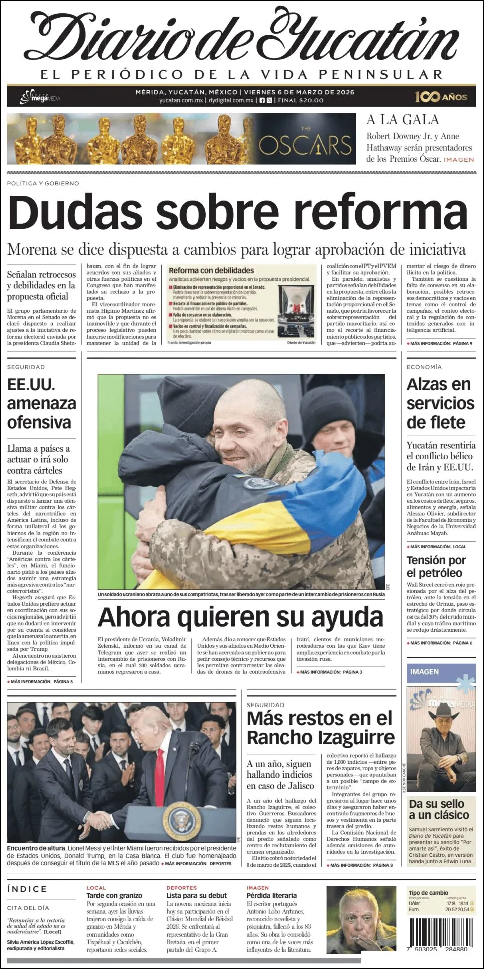 Portada de Diario de Yucatán del viernes, 6 de marzo de 2026
