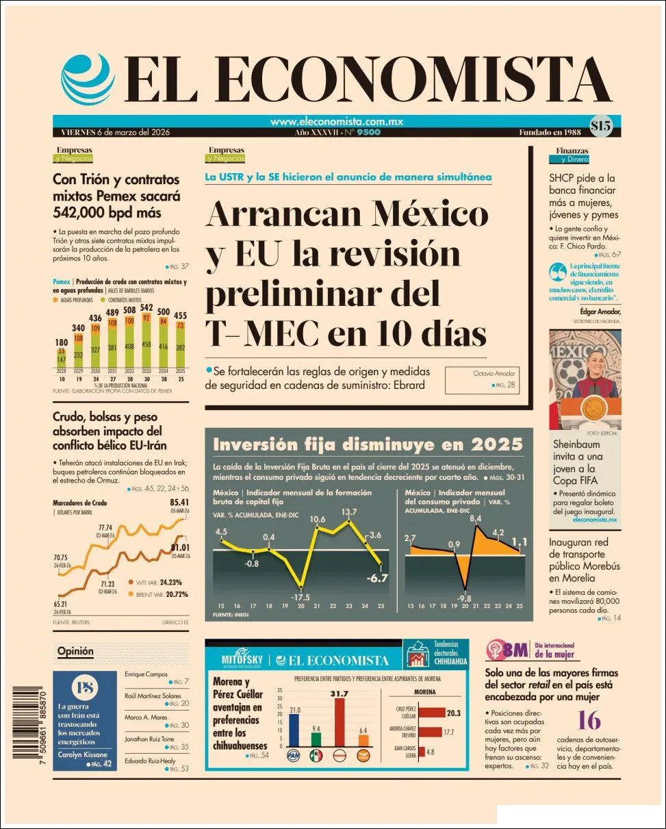 Portada de El Economista del viernes, 6 de marzo de 2026
