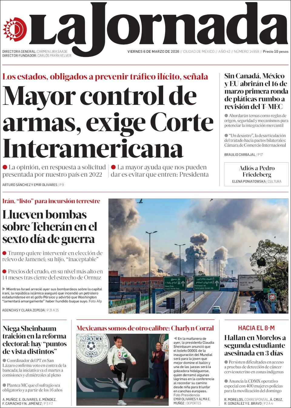 Portada de La Jornada del viernes, 6 de marzo de 2026