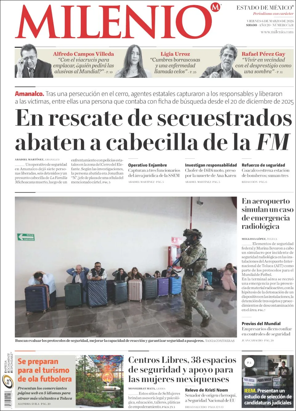 Portada de Milenio Edo de Mexico del viernes, 6 de marzo de 2026
