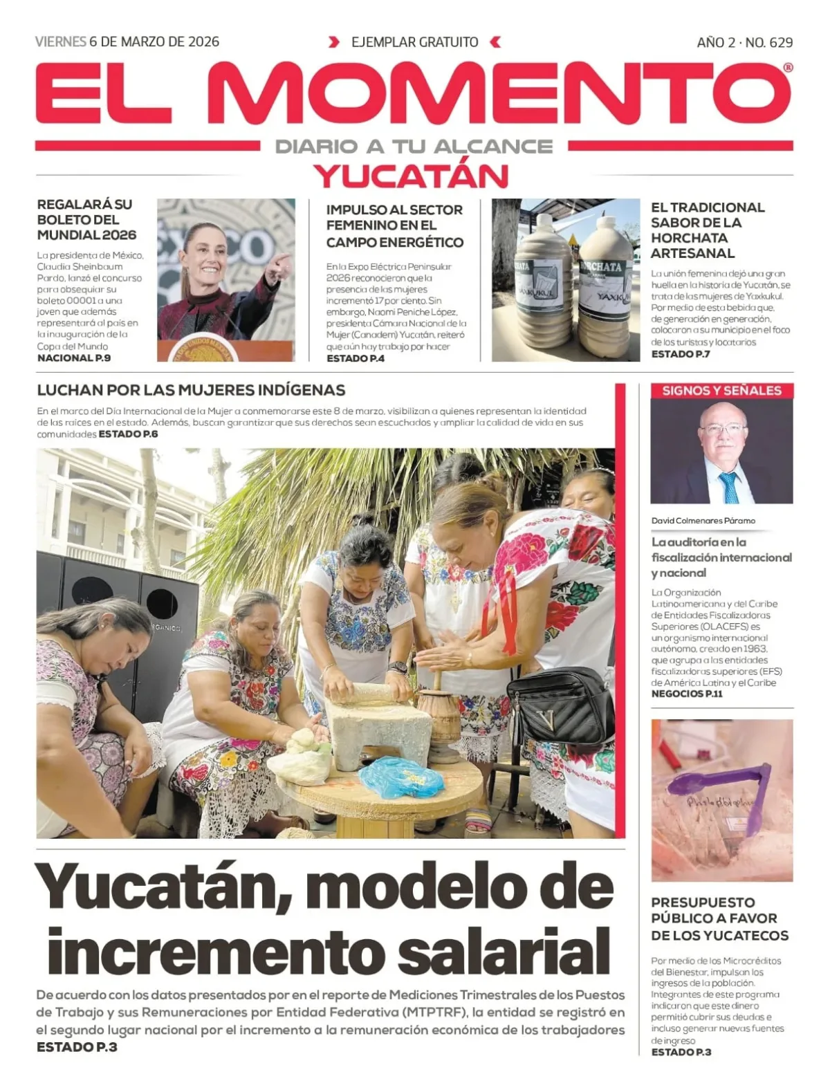 Portada de El Momento Yucatan del viernes, 6 de marzo de 2026