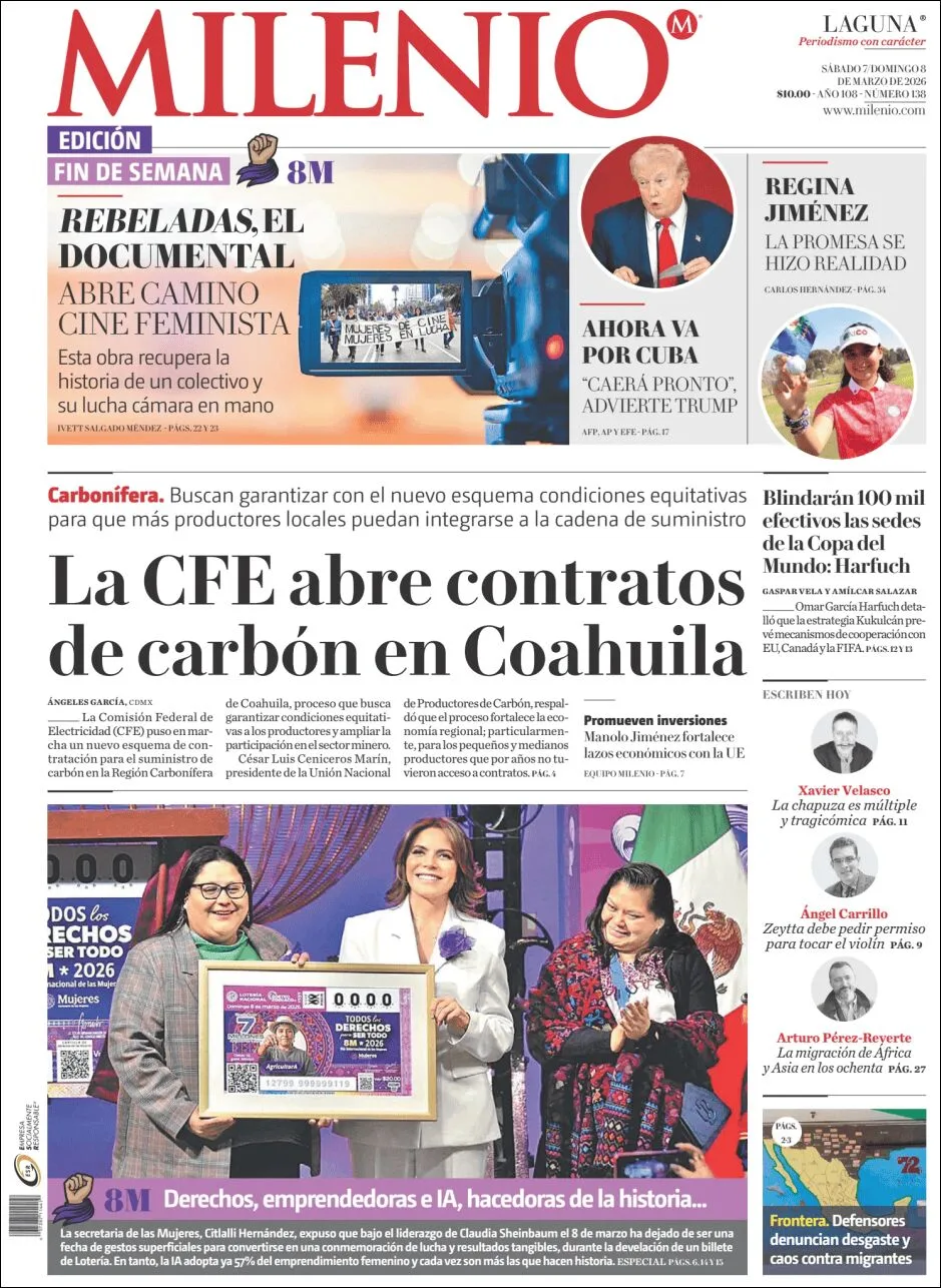 Portada de Milenio Laguna del sábado, 7 de marzo de 2026