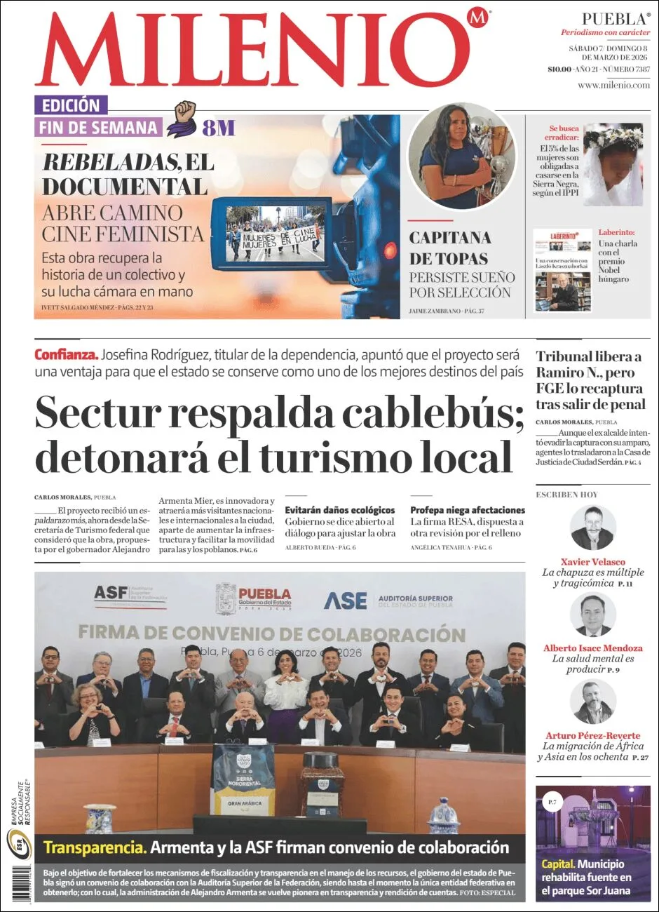 Portada de Milenio Puebla del sábado, 7 de marzo de 2026