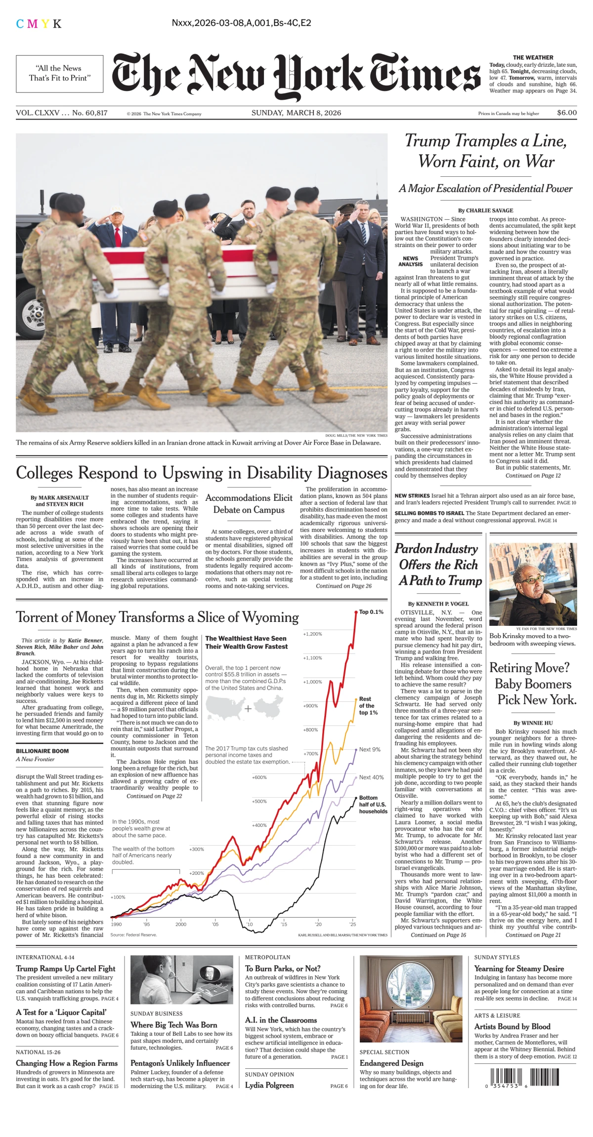 Portada de The New York Times (new York) del domingo, 8 de marzo de 2026