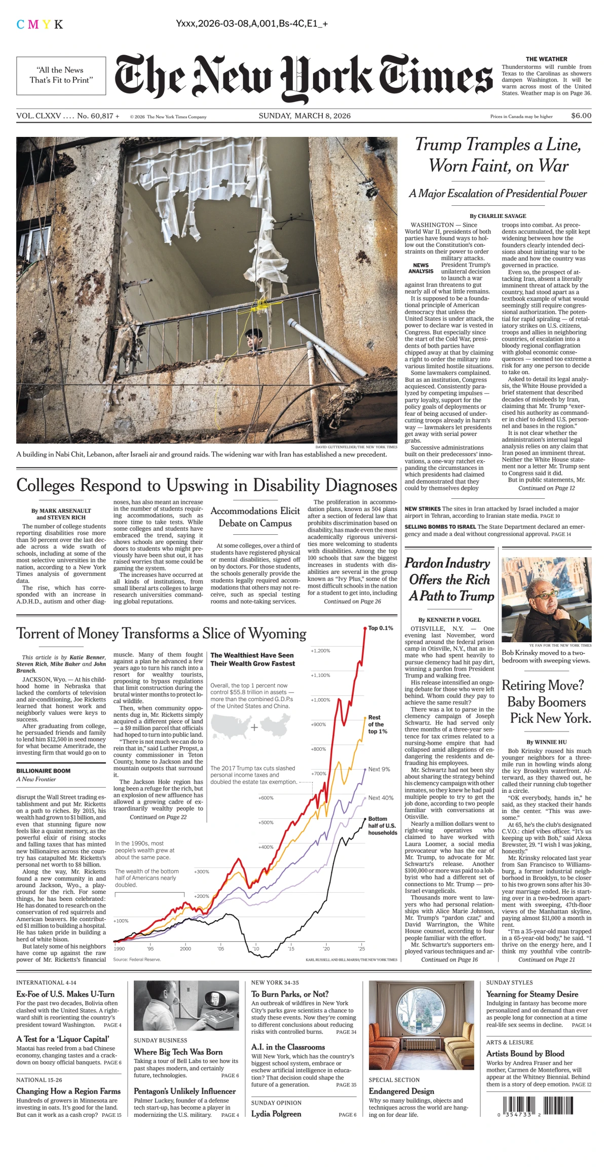Portada de The New York Times (national) del domingo, 8 de marzo de 2026