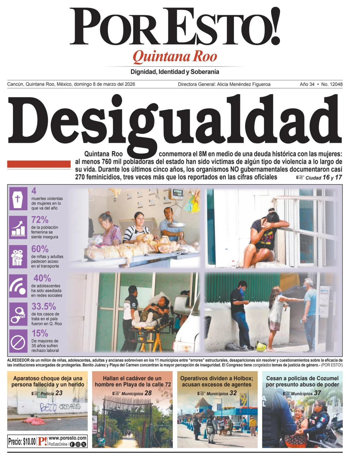 Portada de Por Esto (quintana Roo Cancun) del domingo, 8 de marzo de 2026