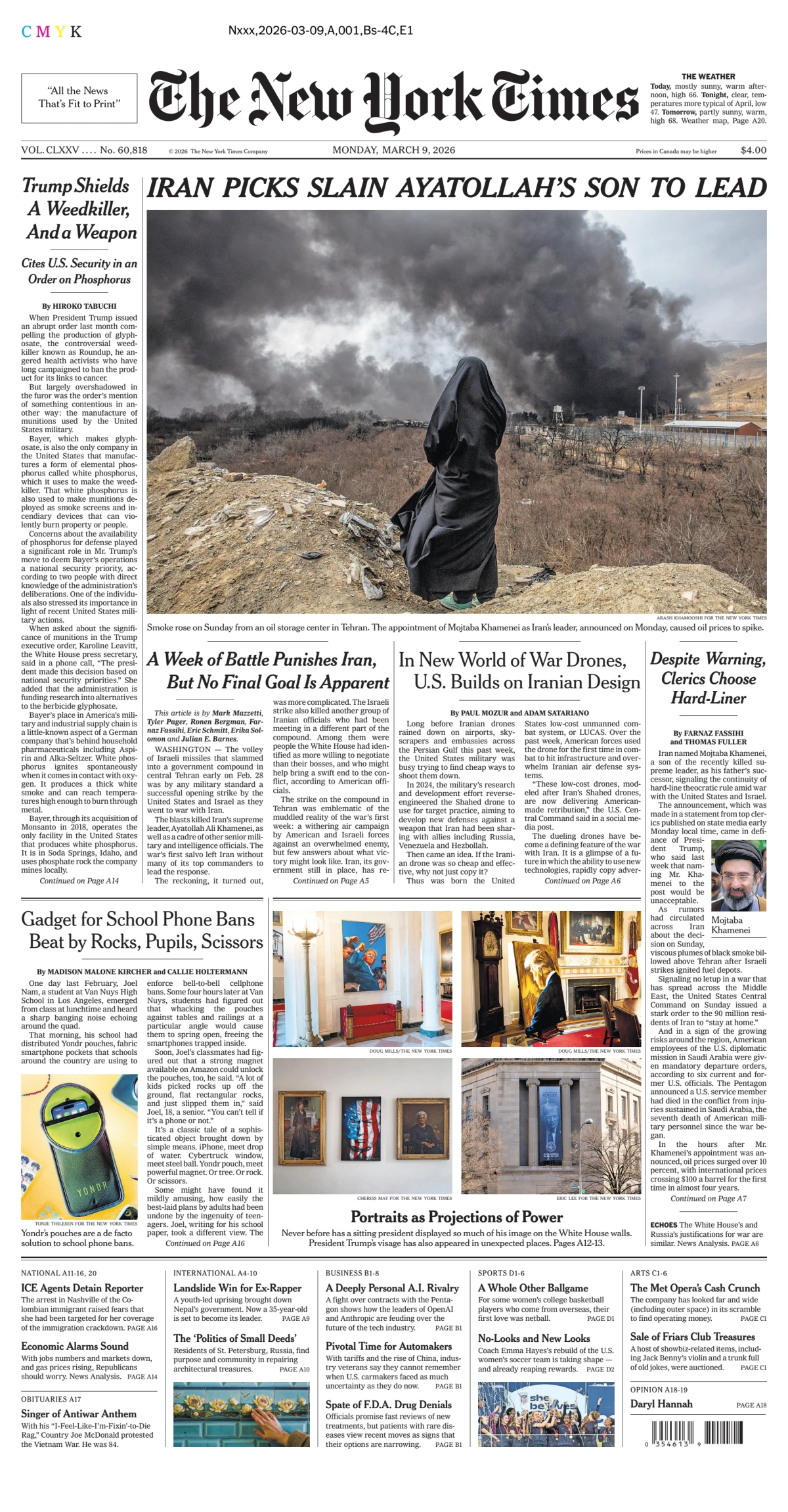 Portada de The New York Times (new York) del lunes, 9 de marzo de 2026