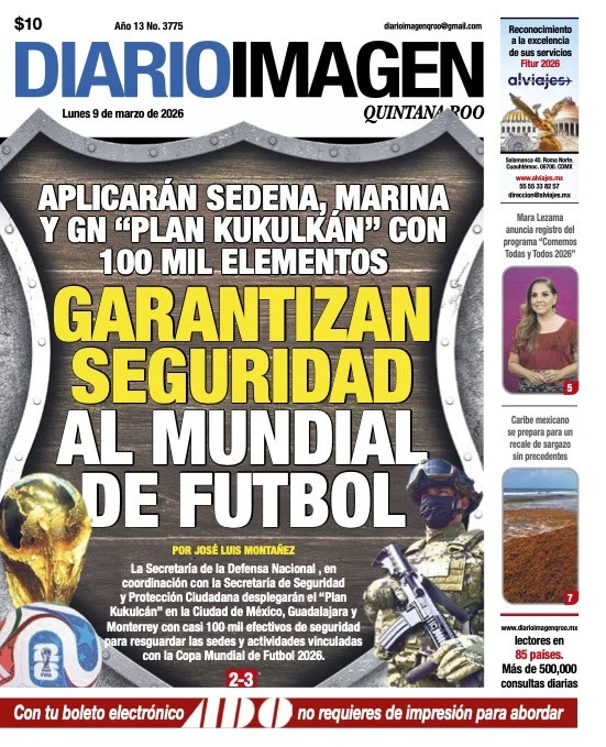 Portada de Diario Imagen Quintana Roo del lunes, 9 de marzo de 2026