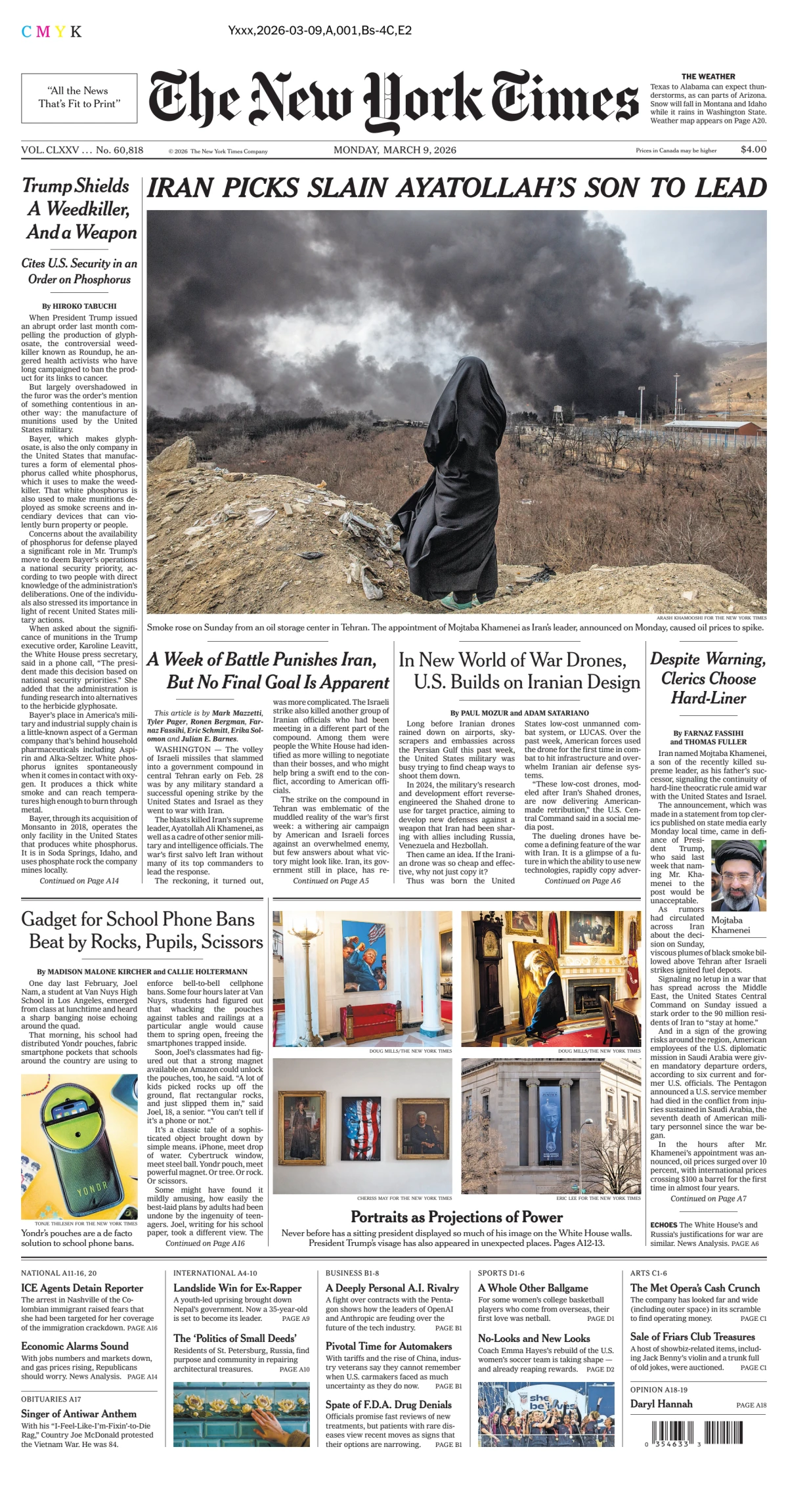 Portada de The New York Times (national) del lunes, 9 de marzo de 2026