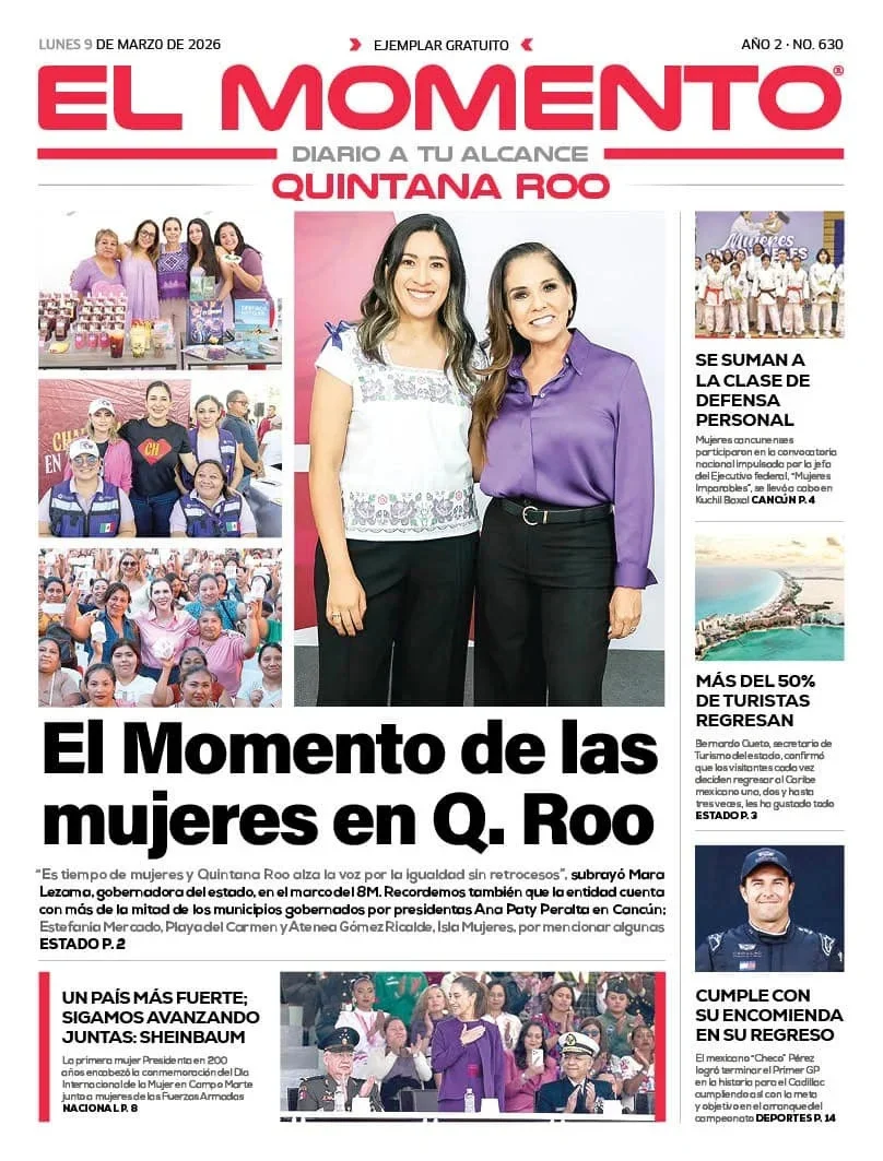 Portada de El Momento Quintana Roo del lunes, 9 de marzo de 2026