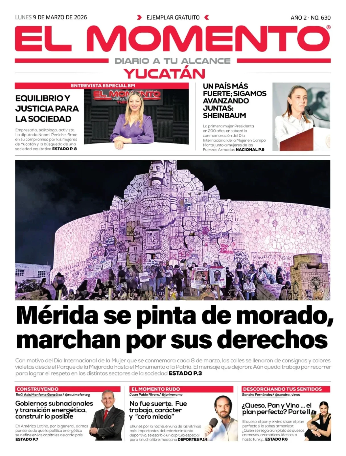 Portada de El Momento Yucatan del lunes, 9 de marzo de 2026