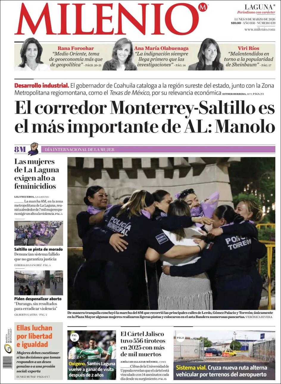 Portada de Milenio Laguna del lunes, 9 de marzo de 2026