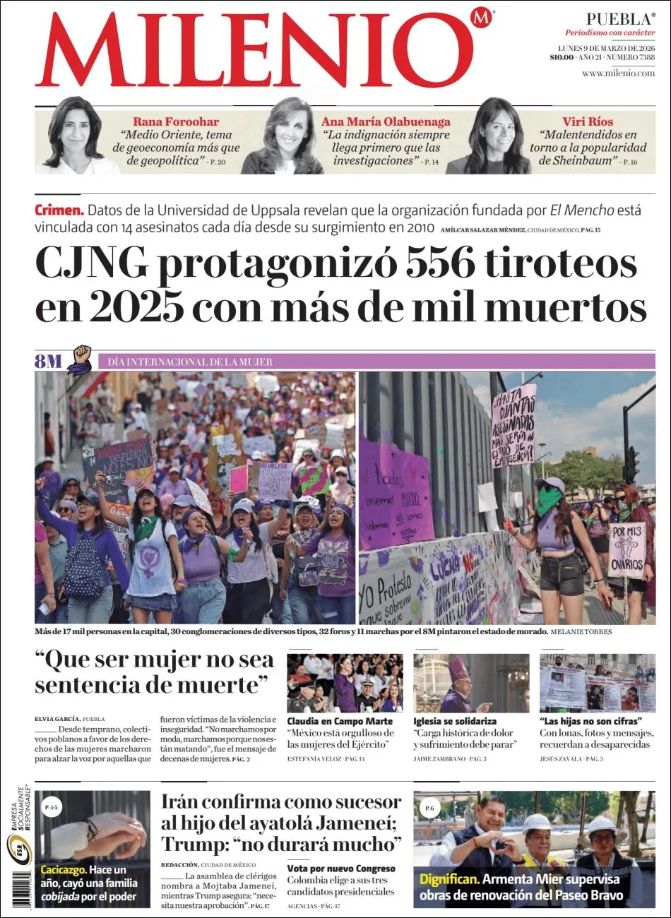 Portada de Milenio Puebla del lunes, 9 de marzo de 2026