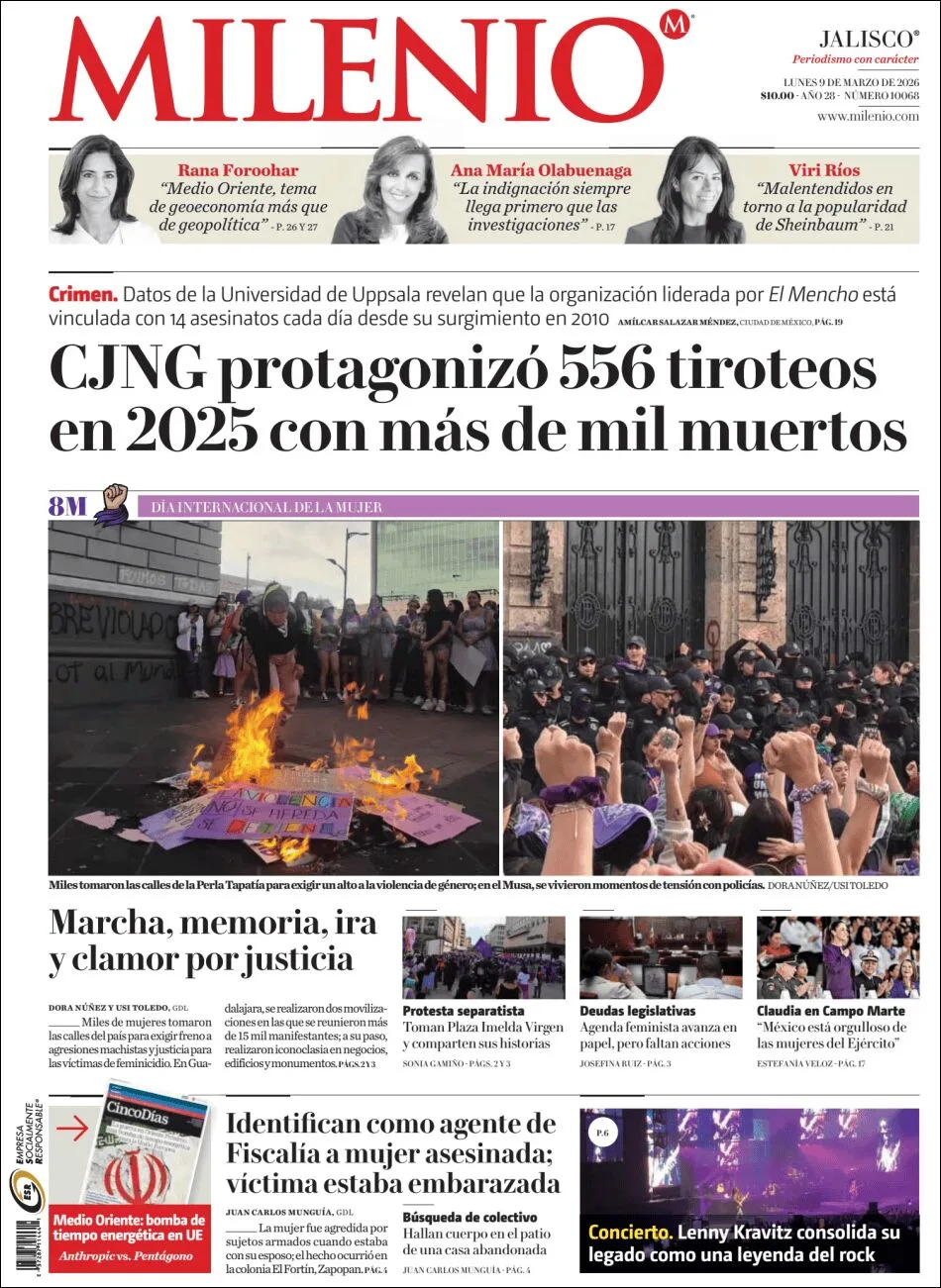 Portada de Milenio Jalisco del lunes, 9 de marzo de 2026