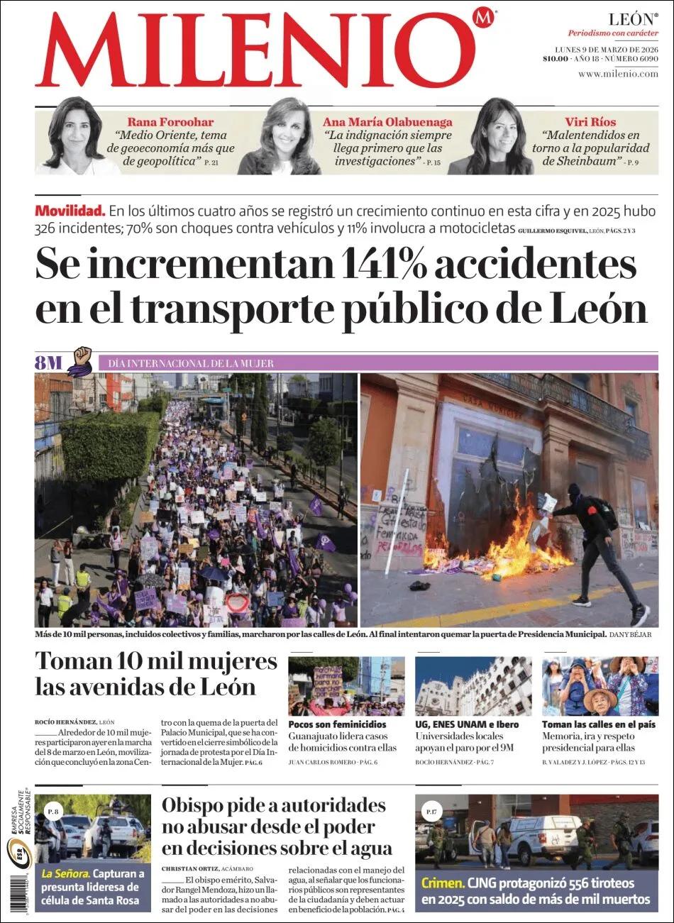Portada de Milenio Leon del lunes, 9 de marzo de 2026