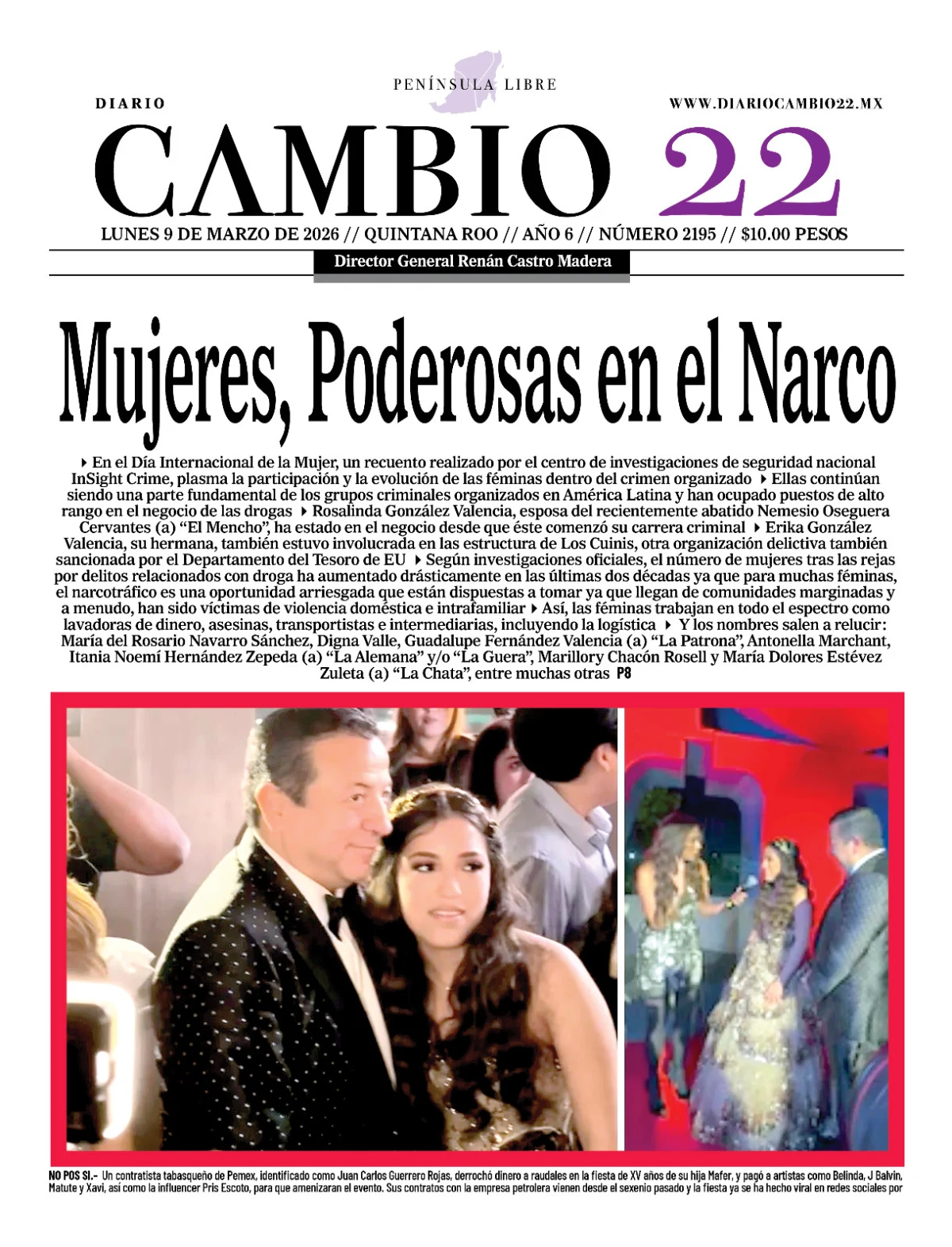 Portada de Diario Cambio 22 (contraportada) del lunes, 9 de marzo de 2026