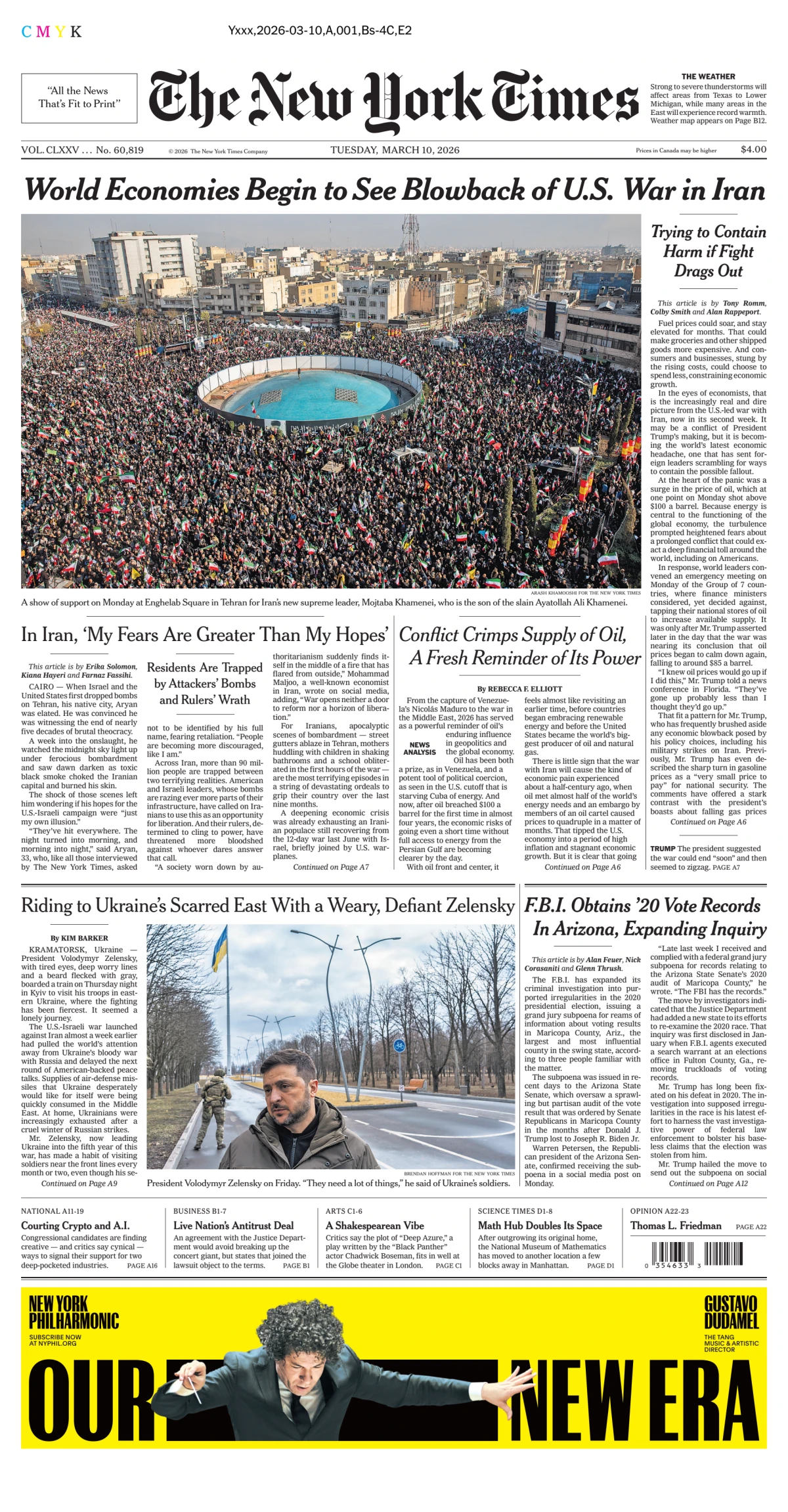 Portada de The New York Times (national) del martes, 10 de marzo de 2026
