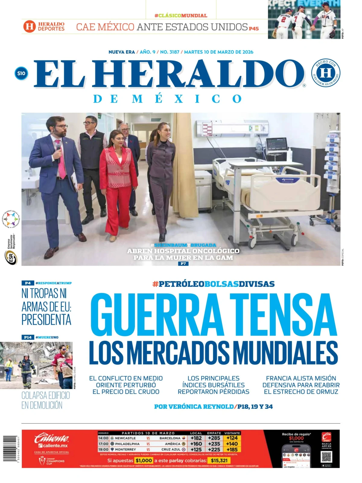 Portada de El Heraldo de Mexico del martes, 10 de marzo de 2026