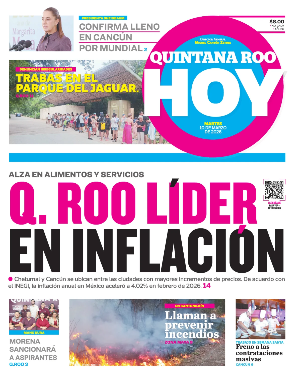 Portada de Quintana Roo Hoy (portada) del martes, 10 de marzo de 2026