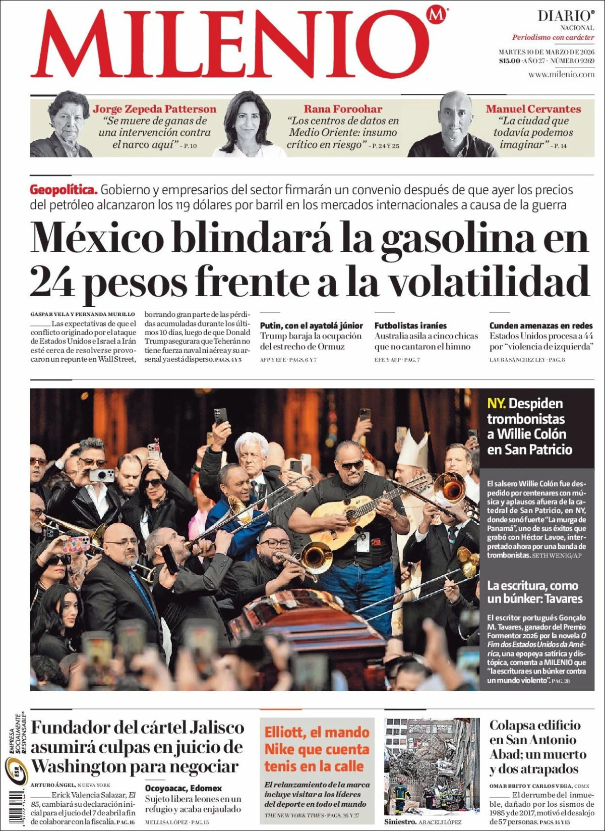 Portada de Milenio del martes, 10 de marzo de 2026