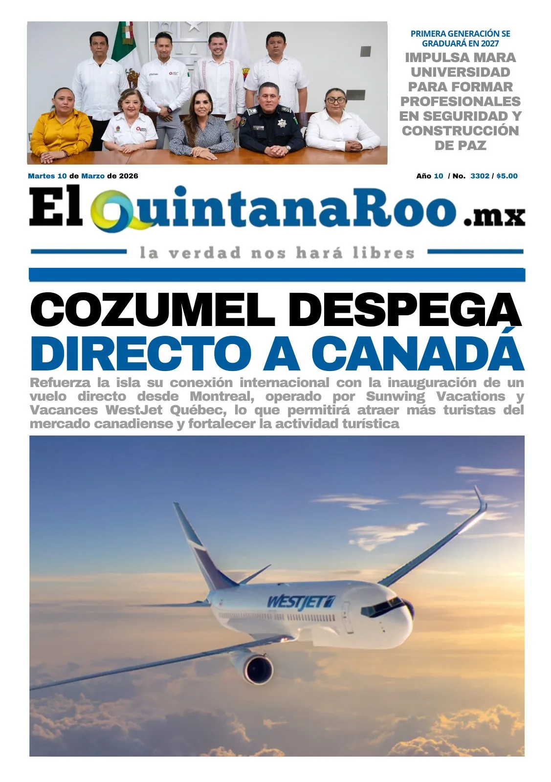 Portada de El Quintana Roo (portada) del martes, 10 de marzo de 2026