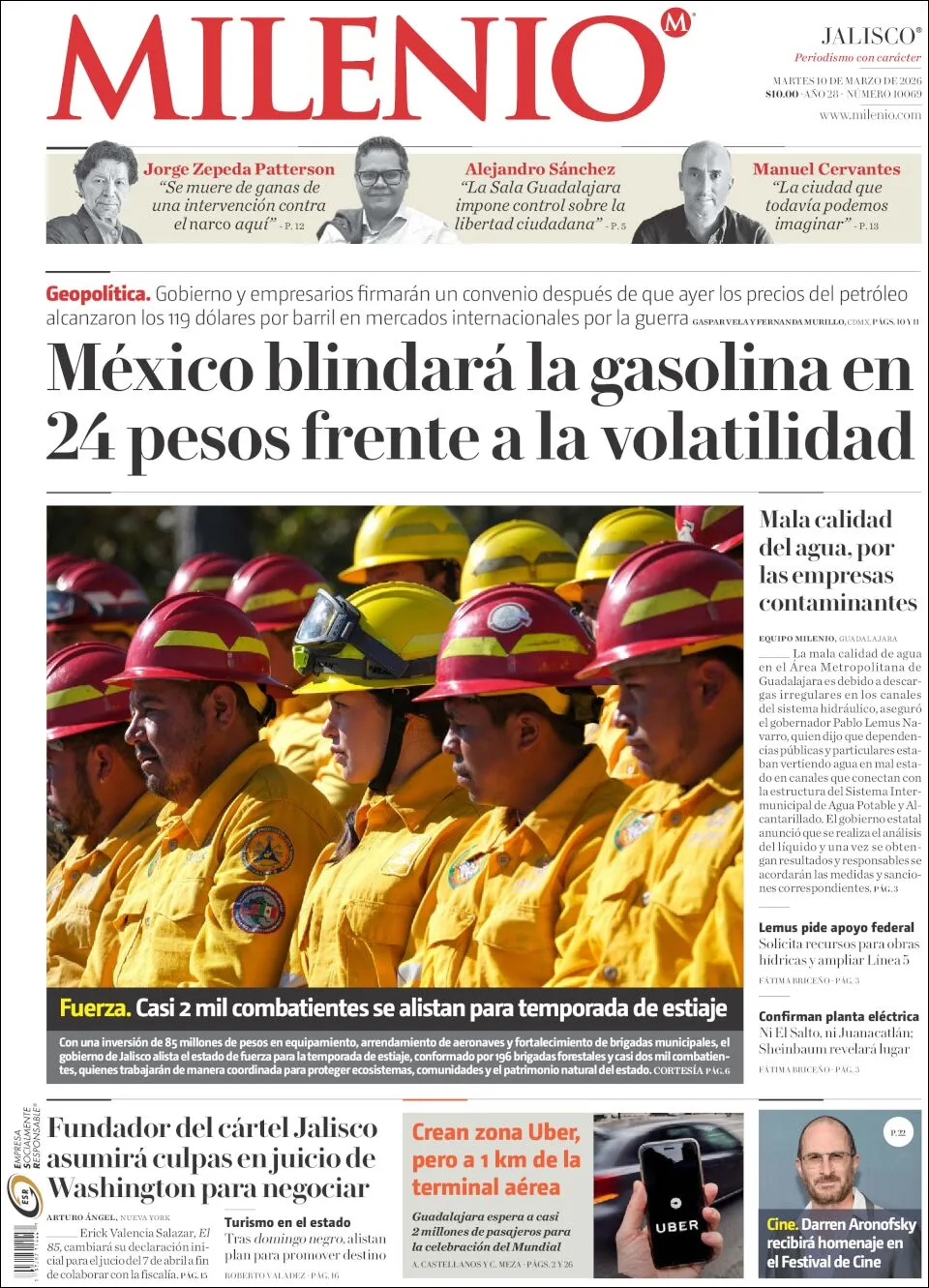 Portada de Milenio Jalisco del martes, 10 de marzo de 2026