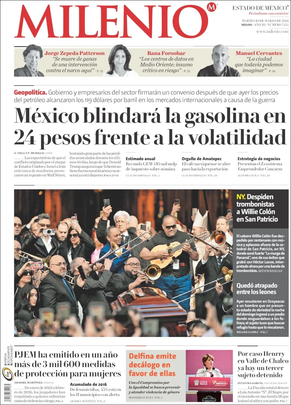 Portada de Milenio Edo de Mexico del martes, 10 de marzo de 2026