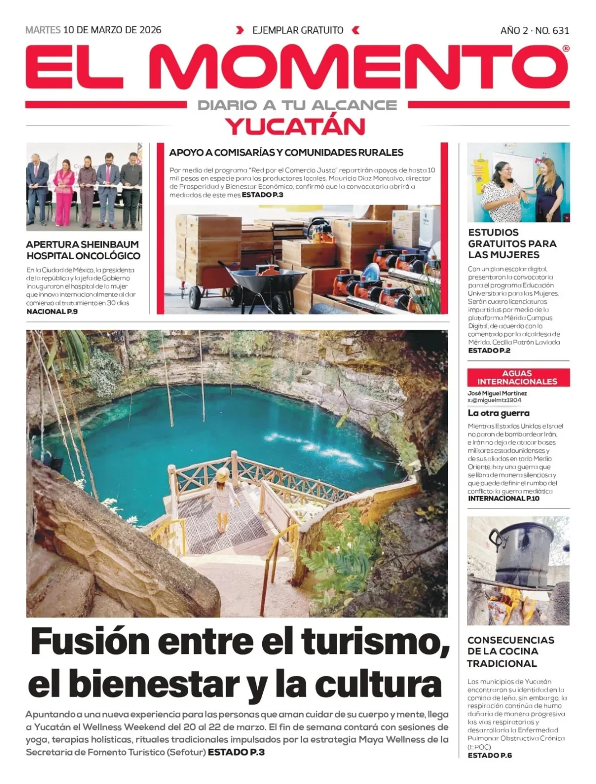 Portada de El Momento Yucatan del martes, 10 de marzo de 2026