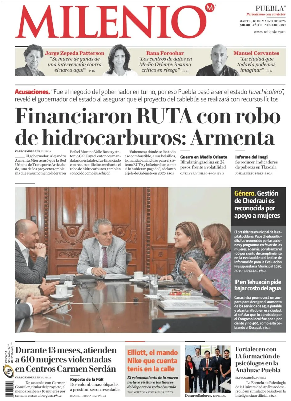 Portada de Milenio Puebla del martes, 10 de marzo de 2026