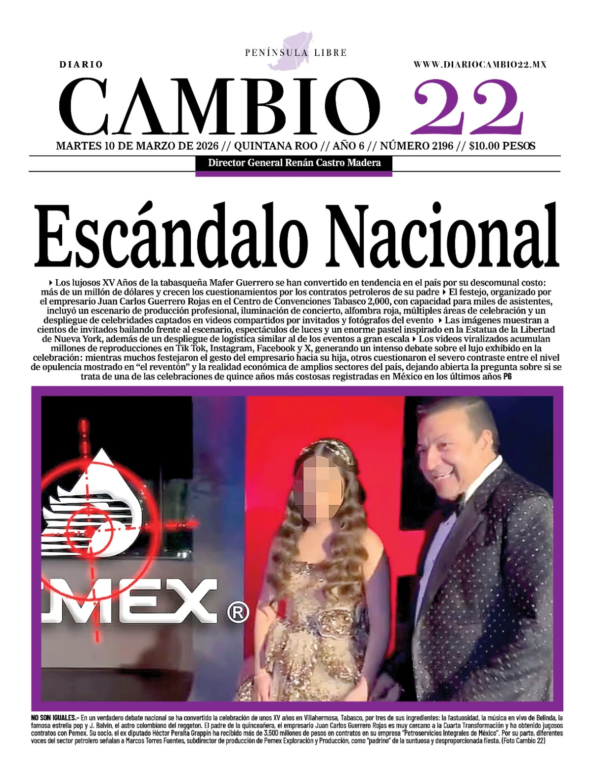 Portada de Diario Cambio 22 (portada) del martes, 10 de marzo de 2026