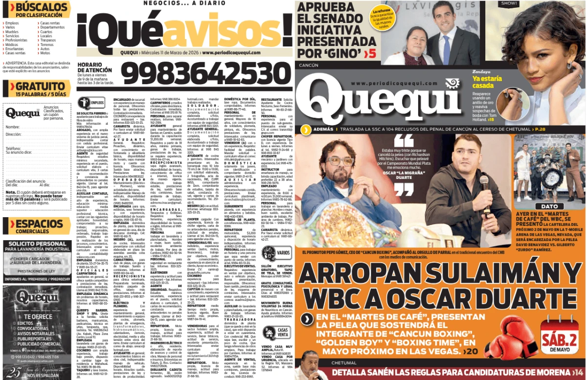 Portada de Quequi (contraportada) del miércoles, 11 de marzo de 2026