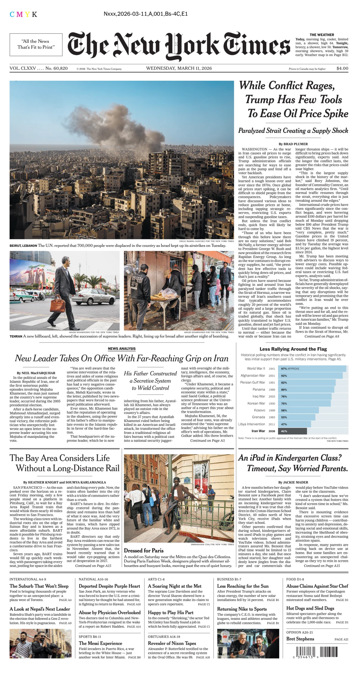 Portada de The New York Times (new York) del miércoles, 11 de marzo de 2026