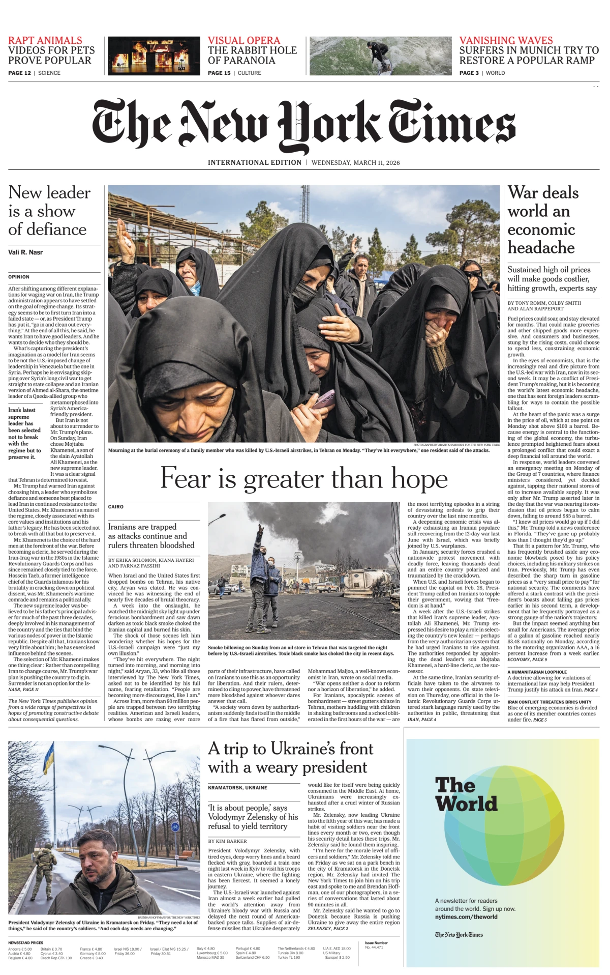 Portada de The New York Times (international) del miércoles, 11 de marzo de 2026
