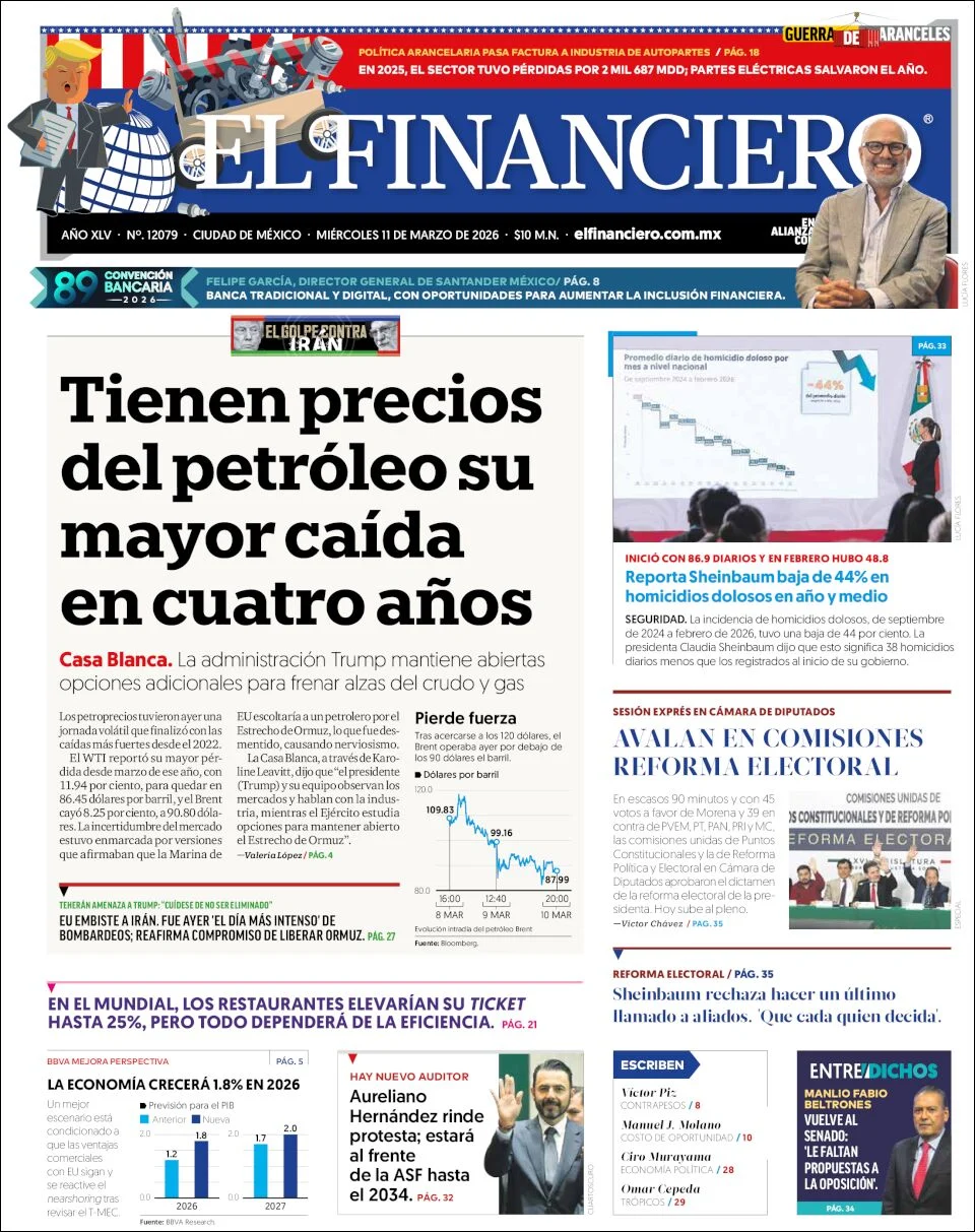 Portada de El Financiero del miércoles, 11 de marzo de 2026