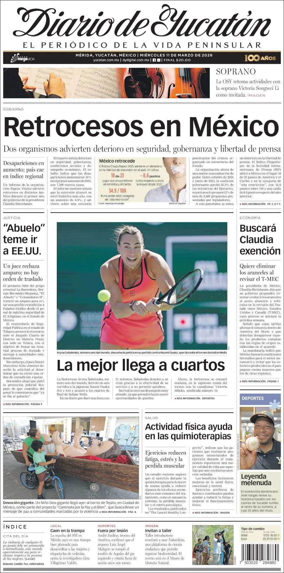 Portada de Diario de Yucatán del miércoles, 11 de marzo de 2026
