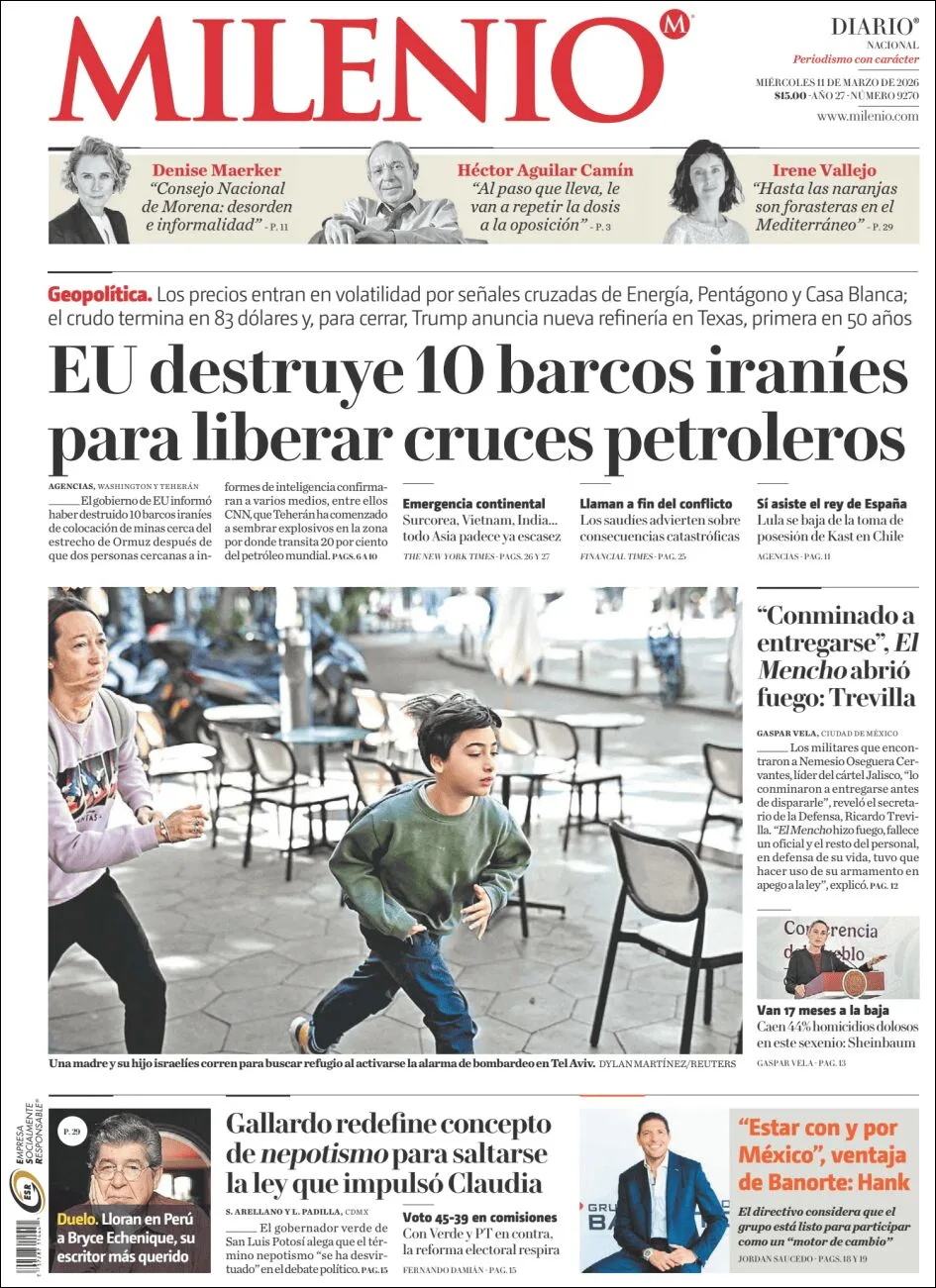 Portada de Milenio del miércoles, 11 de marzo de 2026