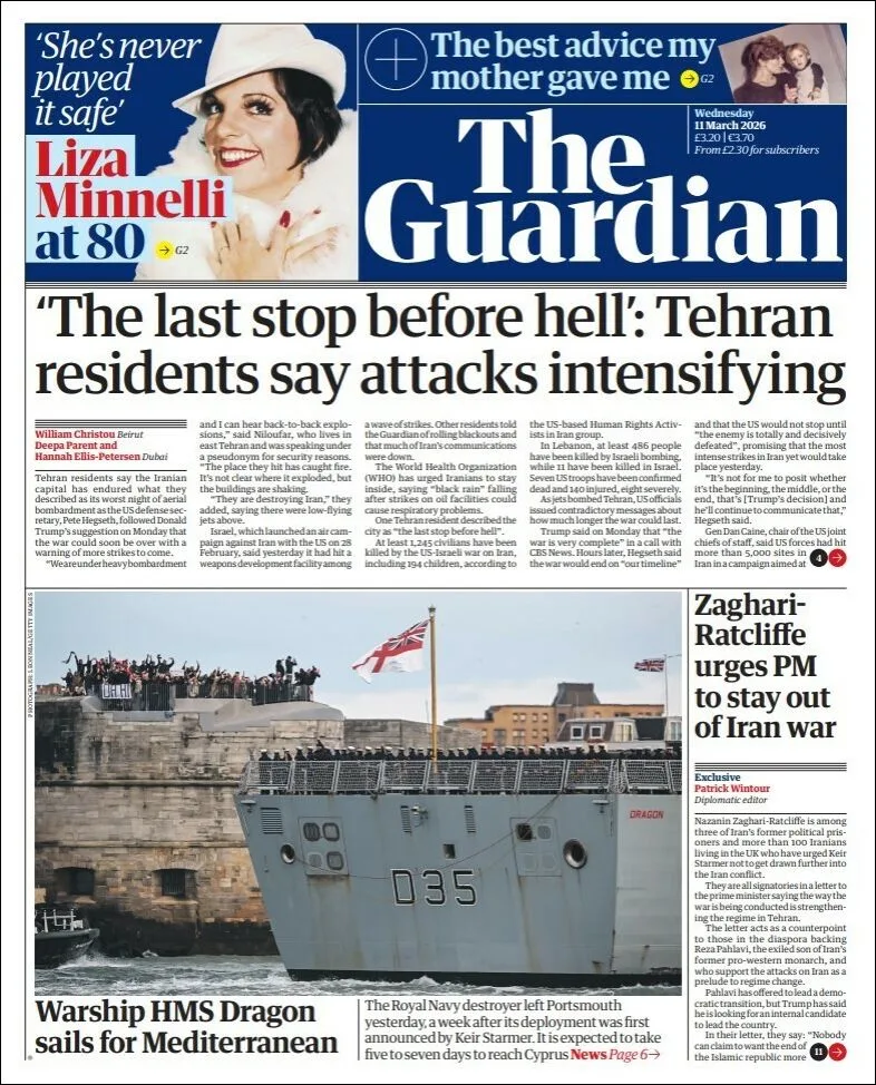 Portada de The Guardian (reino Unido) del miércoles, 11 de marzo de 2026