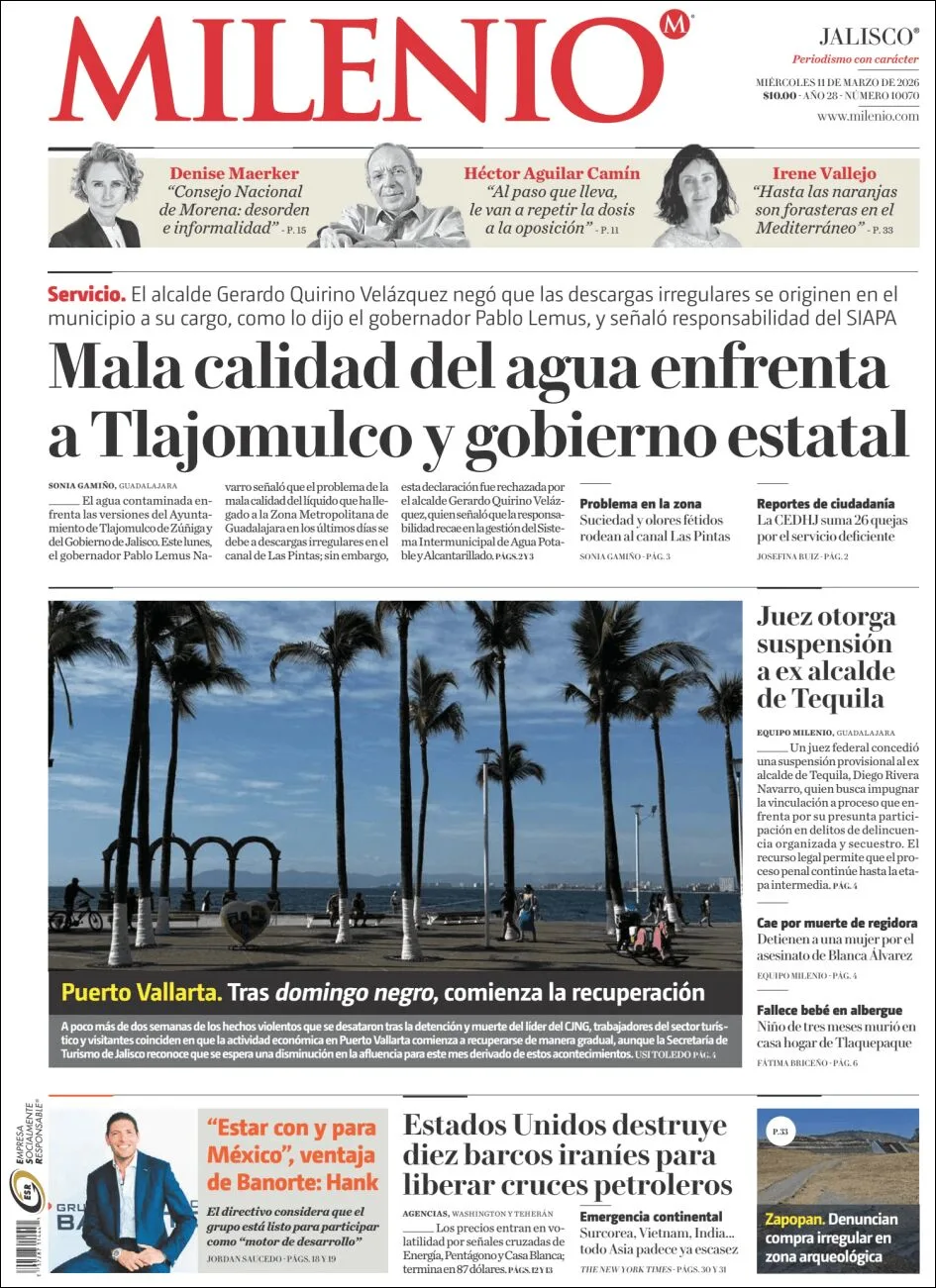Portada de Milenio Jalisco del miércoles, 11 de marzo de 2026
