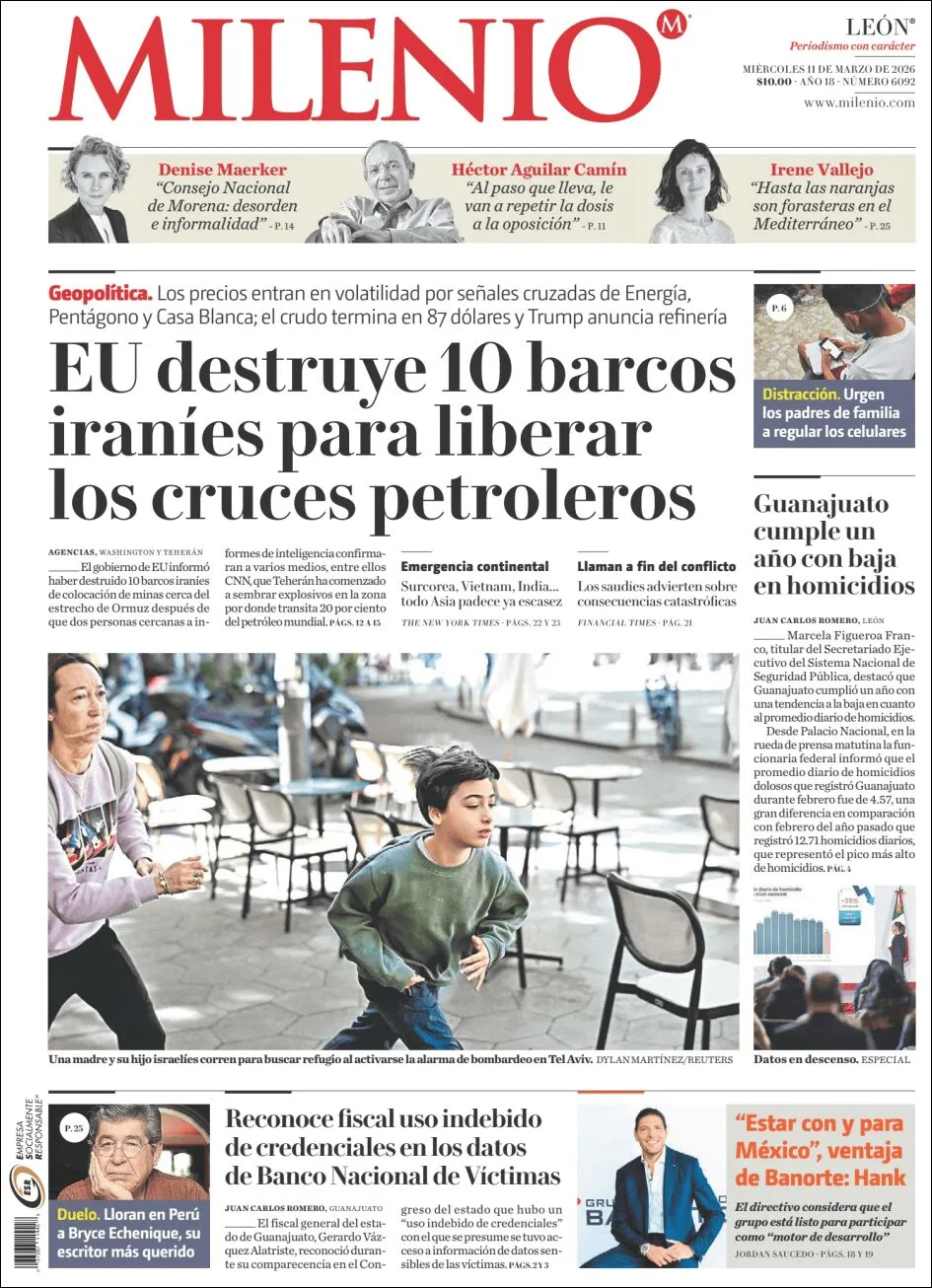 Portada de Milenio Leon del miércoles, 11 de marzo de 2026